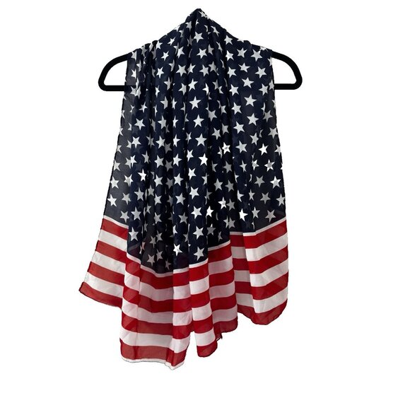 American Flag USA Americana Scarf Sheer Turning Point Head Scarf Wrap Shawl Chic - Picture 1 of 5